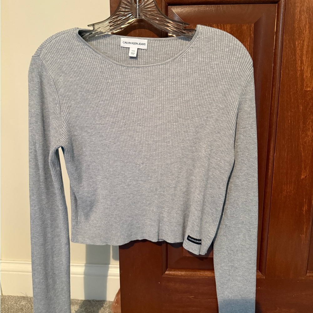 Calvin Klein Gray Cropped Long Sleeve Sweatshirt